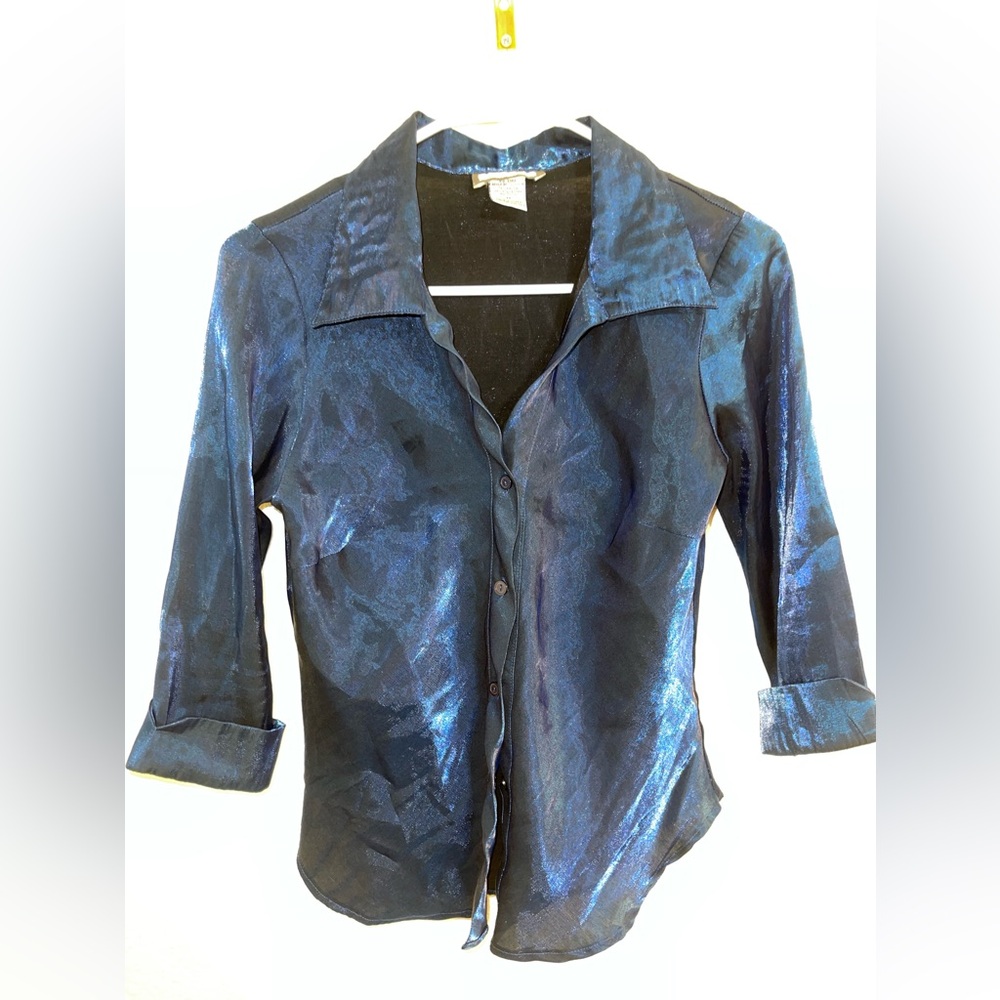 Aqua Blues Metallic Blue Button Up